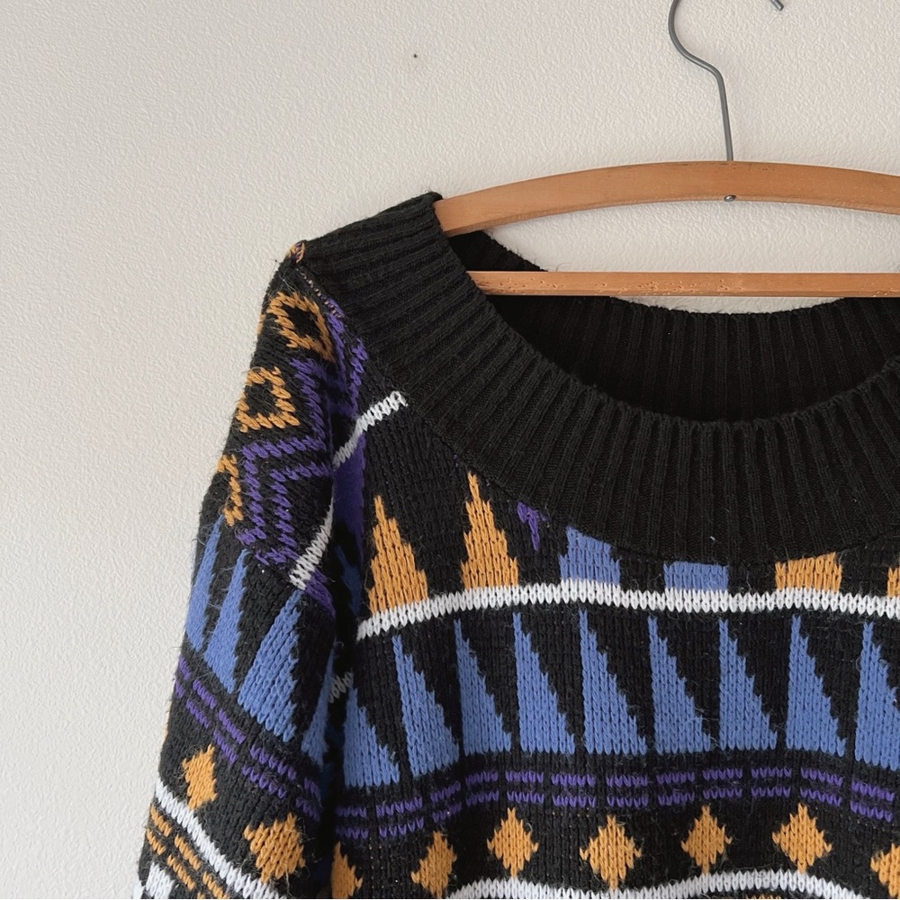 Vintage 90’s black‎ geometric acrylic sweater size M - Picture 2 of 7